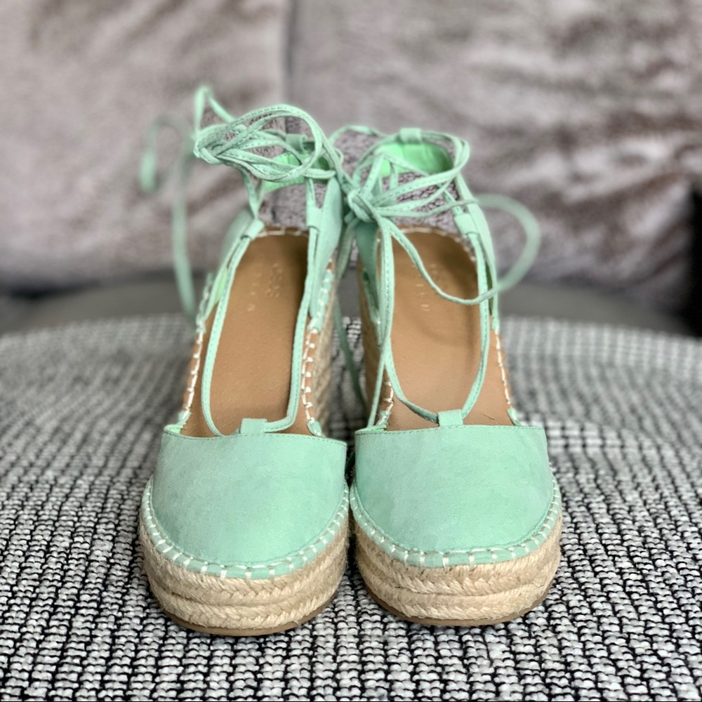 ASOS Mint Green Espadrille Platform Lace-Up Wedges